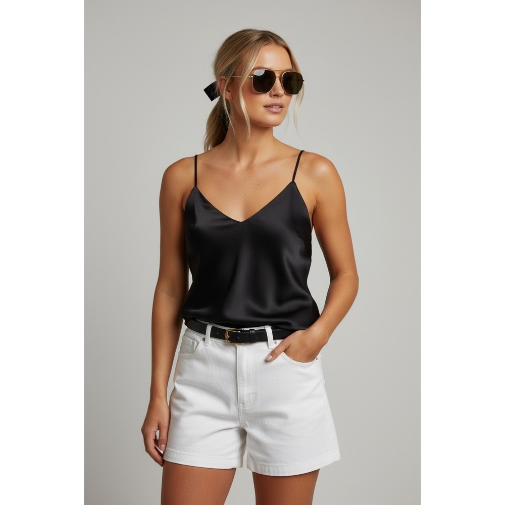 NEW Dynamite Black XS Satin V-Neck Spaghetti Strap Camisole Top
